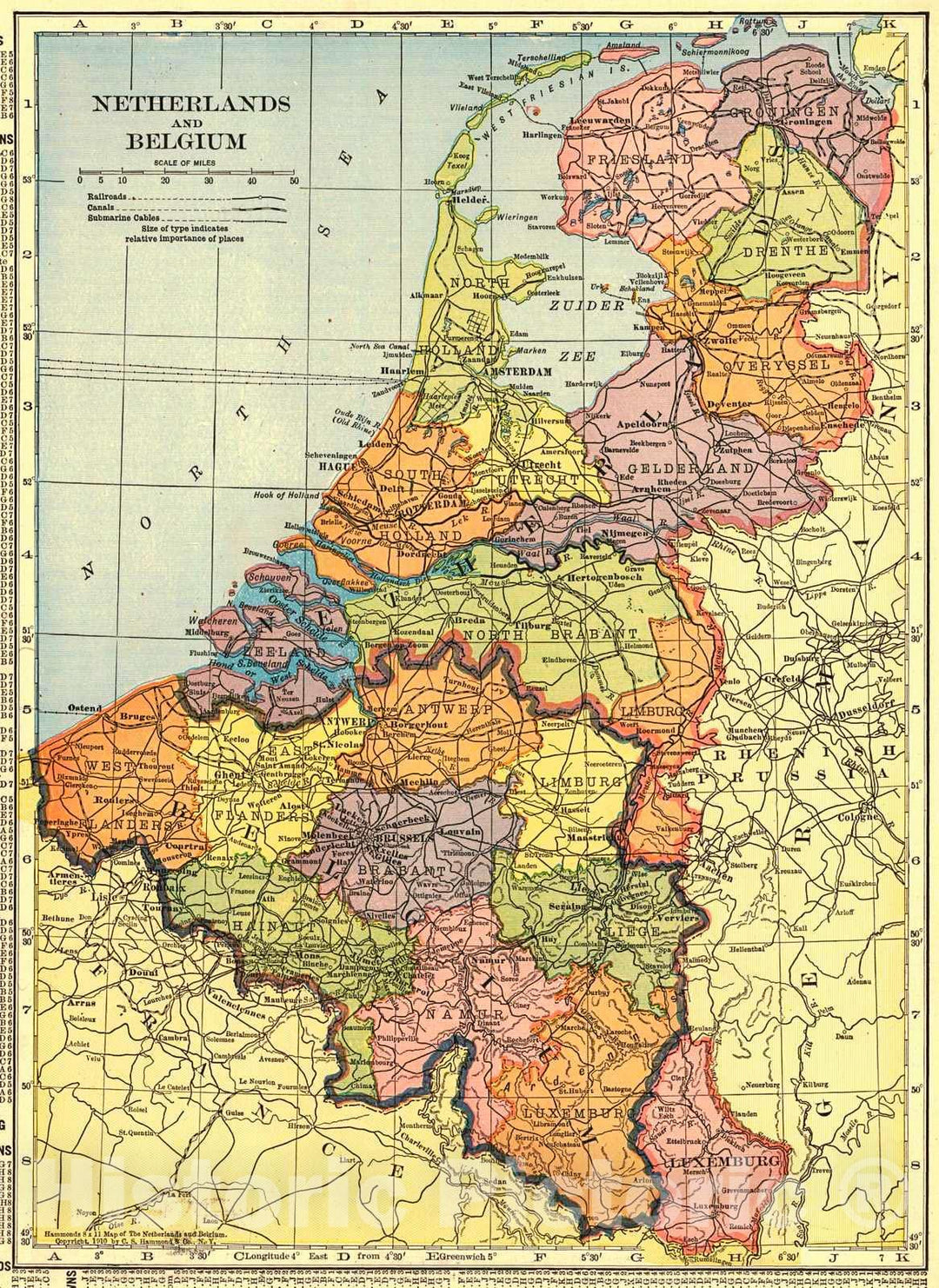 Historic Map : 1911 Netherlands and Belgium : Vintage Wall Art