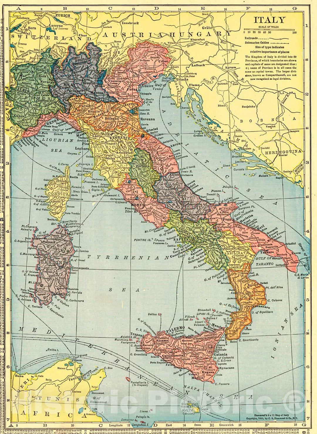 Historic Map : 1911 Italy : Vintage Wall Art