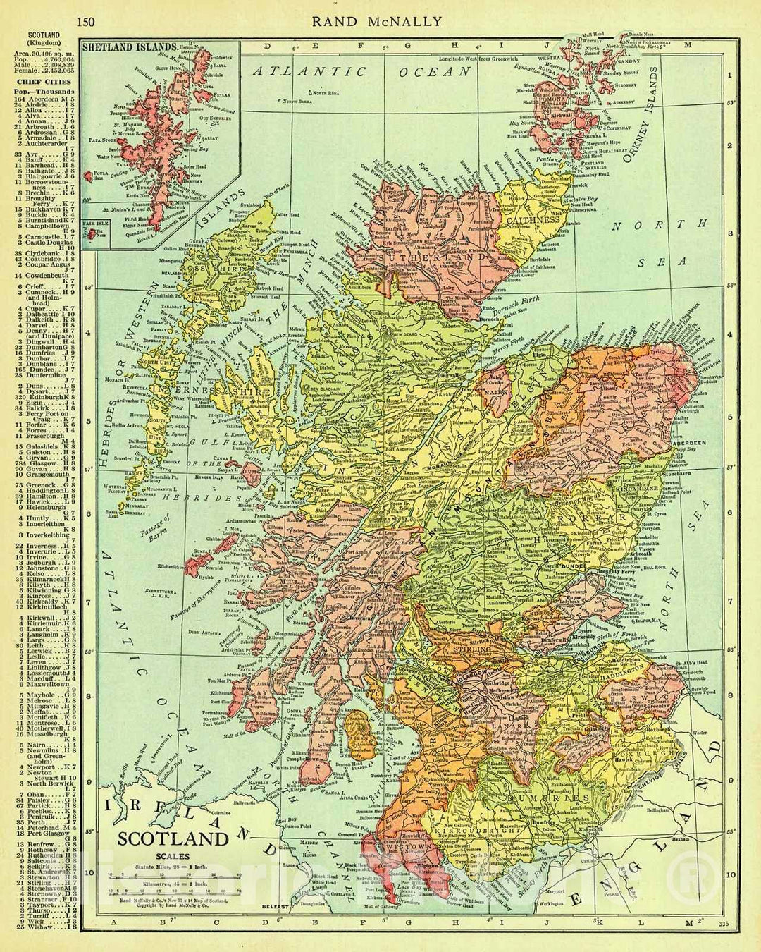 Historic Map : 1916 Scotland : Vintage Wall Art