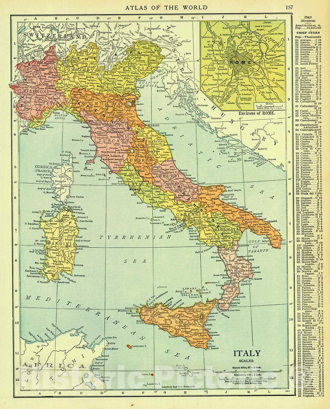 Historic Map : 1916 Italy : Vintage Wall Art