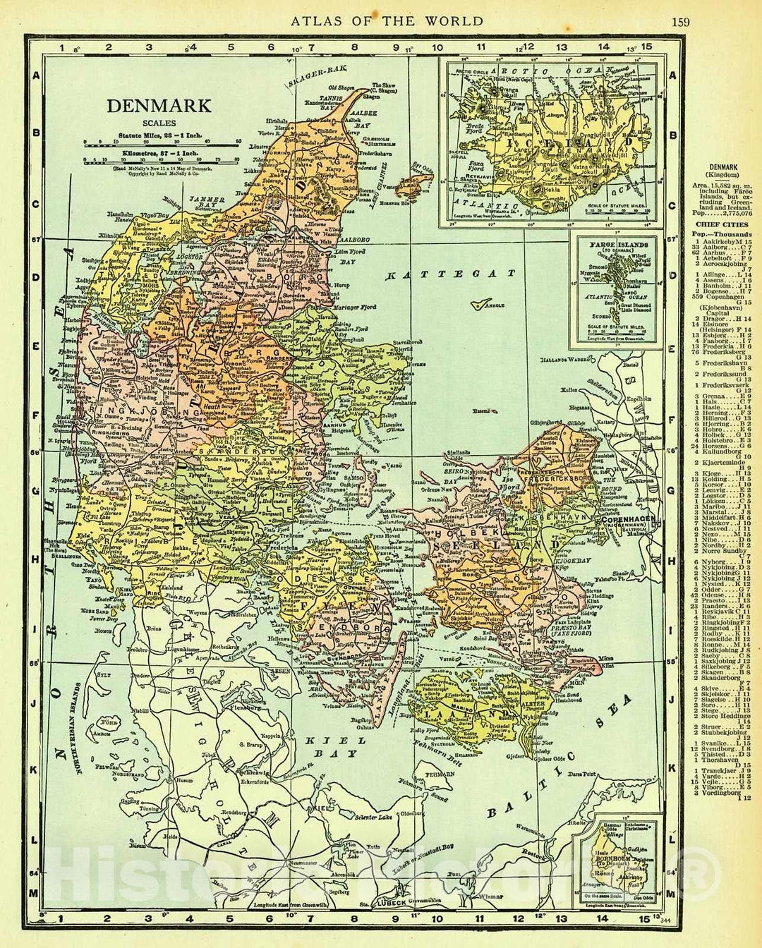 Historic Map : 1916 Denmark : Vintage Wall Art