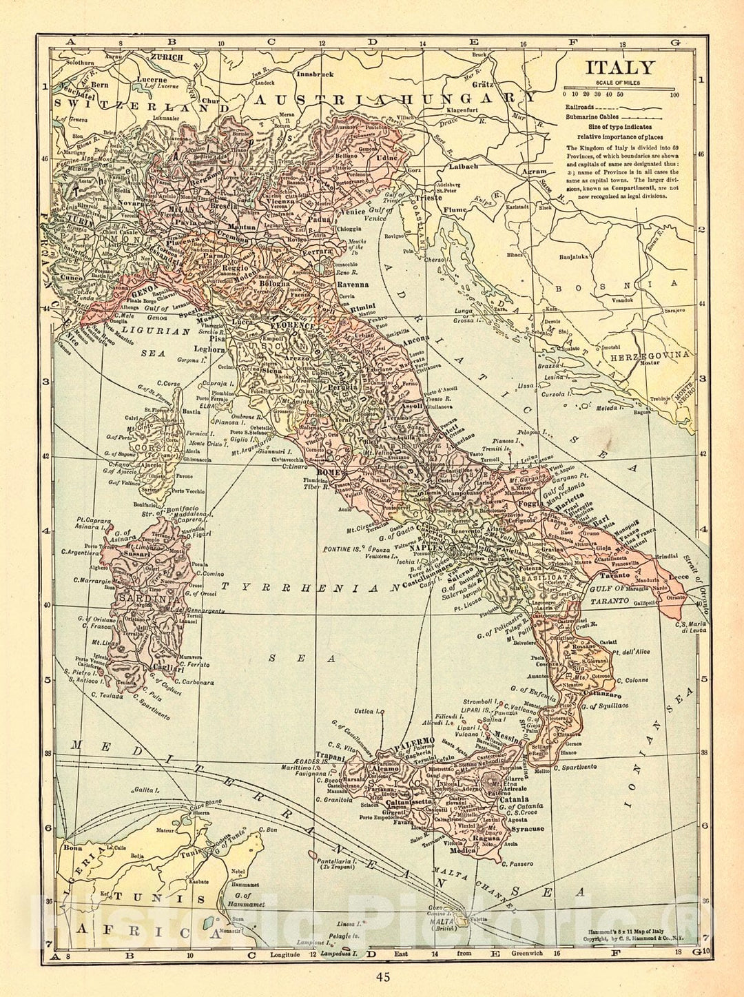 Historic Map : 1917 Italy : Vintage Wall Art