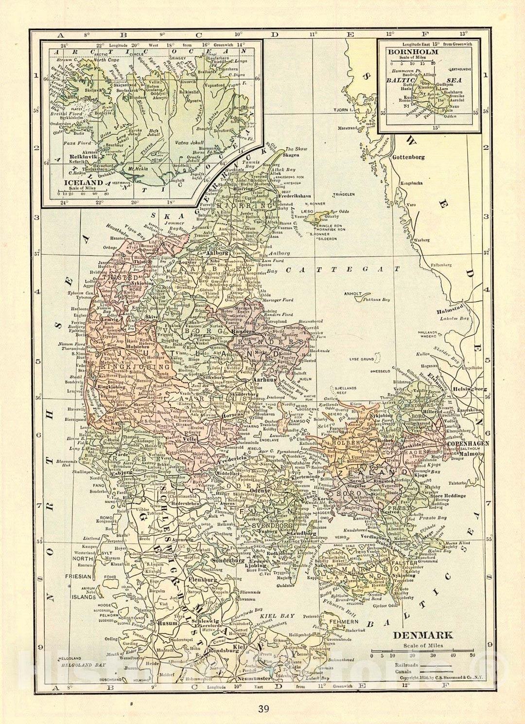 Historic Map : 1917 Denmark : Vintage Wall Art