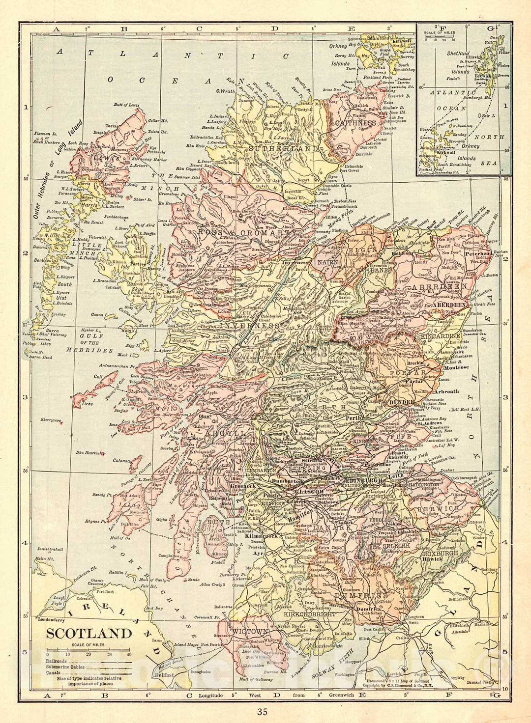 Historic Map : 1917 Scotland : Vintage Wall Art