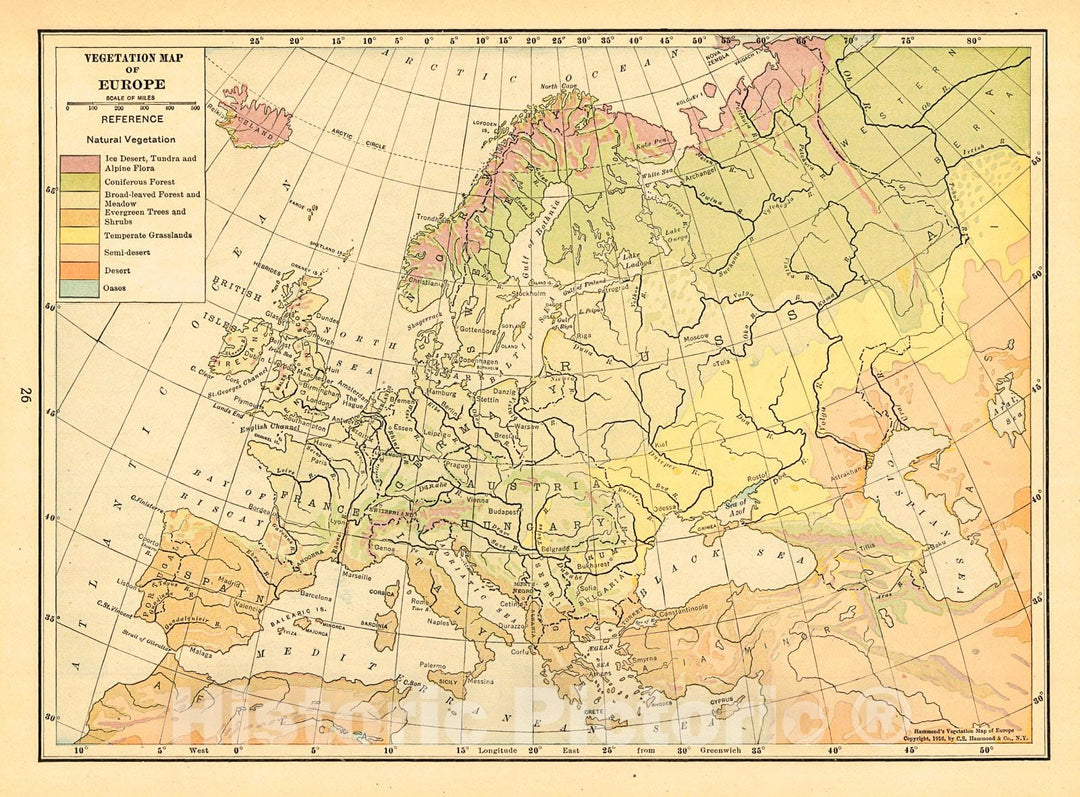 Historic Map : 1917 Vegetation Map of Europe : Vintage Wall Art