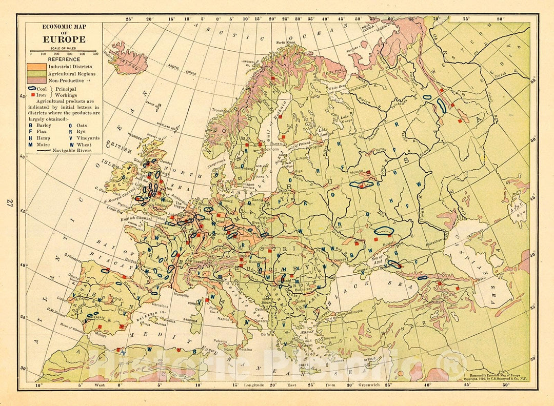 Historic Map : 1917 Economic Map of Europe : Vintage Wall Art