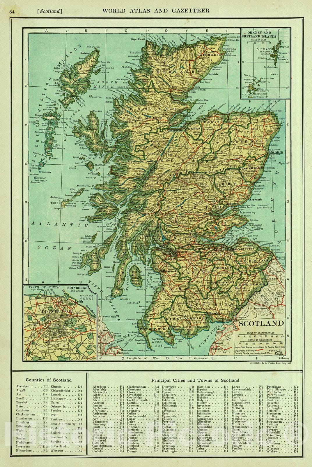 Historic Map : 1920 Scotland : Vintage Wall Art