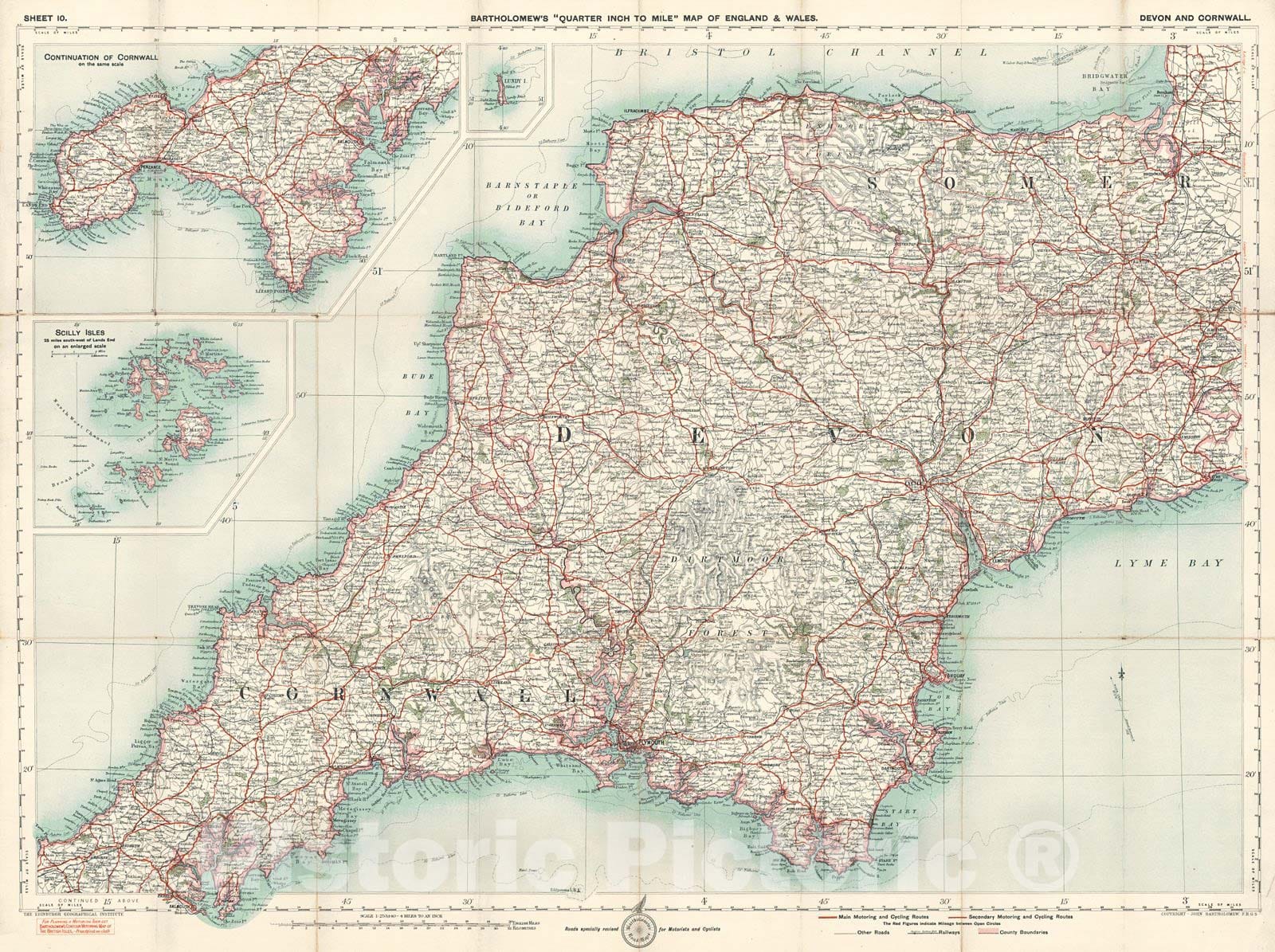 Historic Map : 1920 Bartholomew's Road Map of England and Wales : Vintage Wall Art