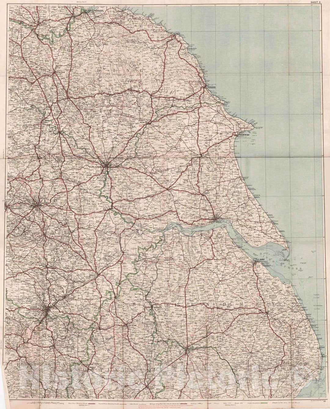 Historic Map : 1920 Philip's Ten-Sheet Road Map of England and Wales, Sheet No.9 : Vintage Wall Art