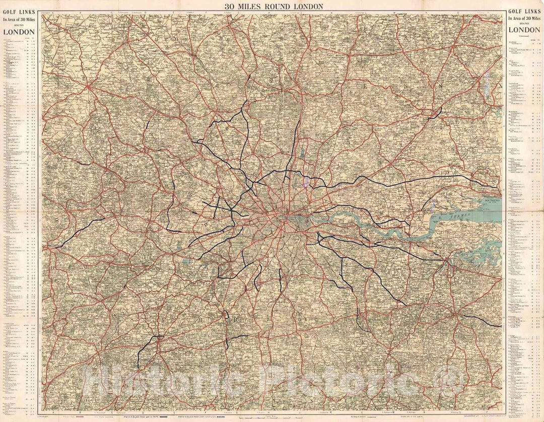 Historic Map : 1920 30 Miles Round London : Vintage Wall Art