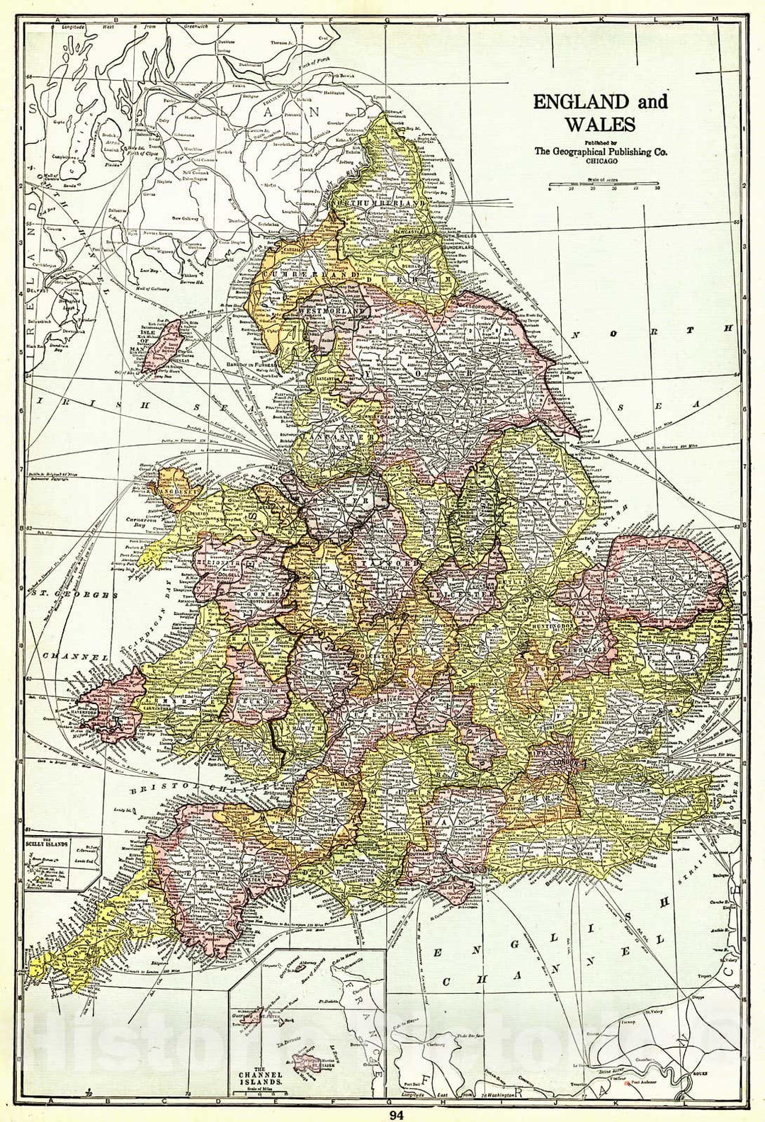 Historic Map : 1922 England and Wales : Vintage Wall Art