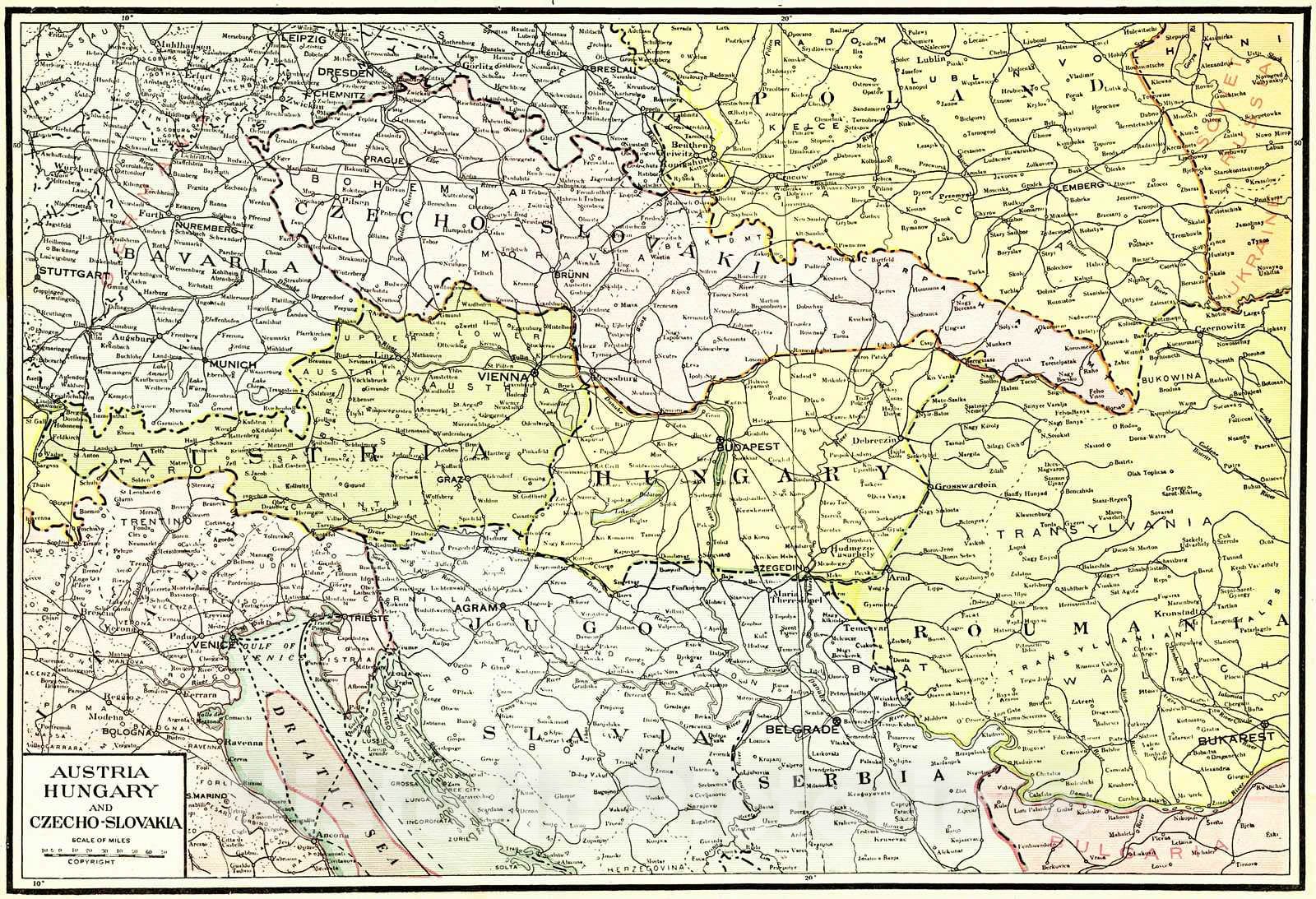 Historic Map : 1922 Austria, Hungary, and Czecho-Slovakia : Vintage Wall Art