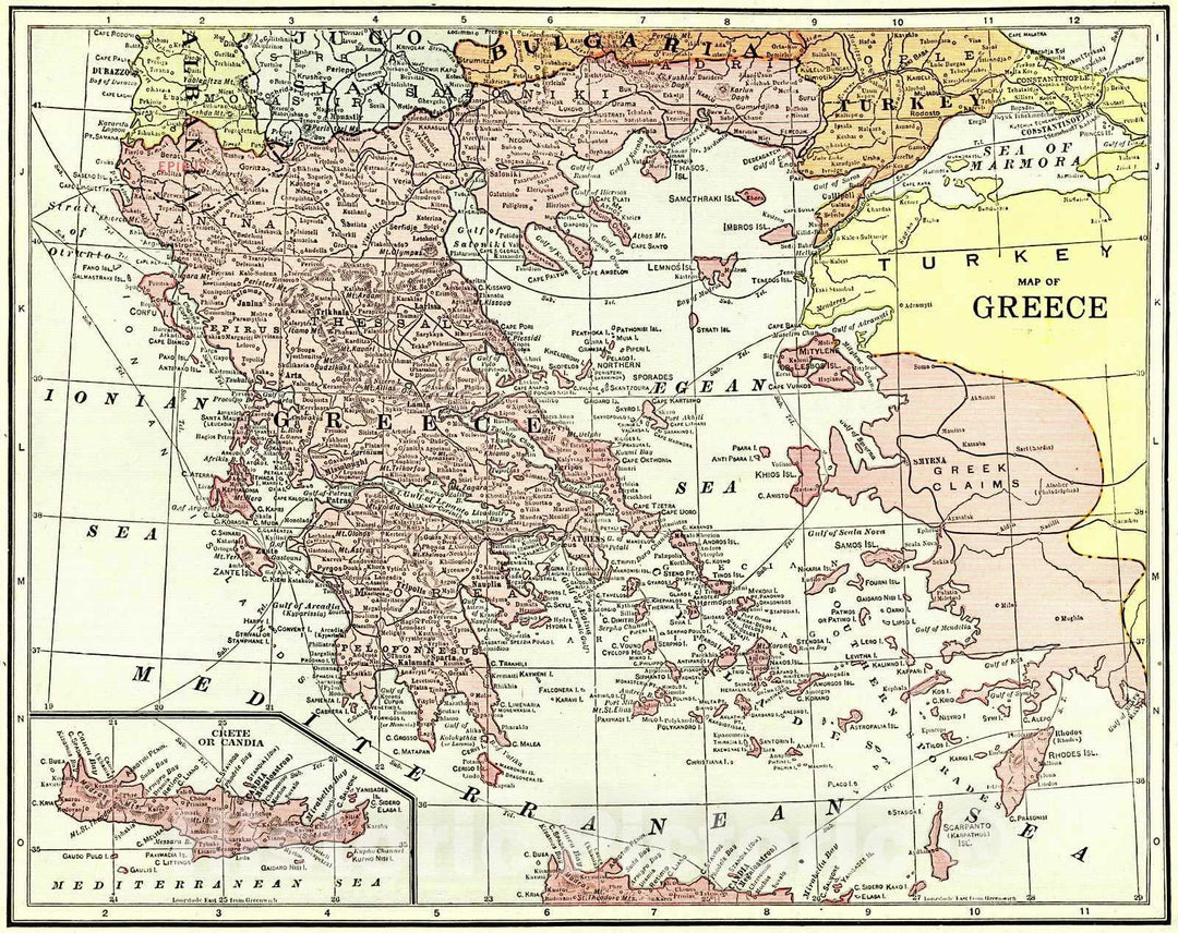 Historic Map : 1922 Map of Greece : Vintage Wall Art