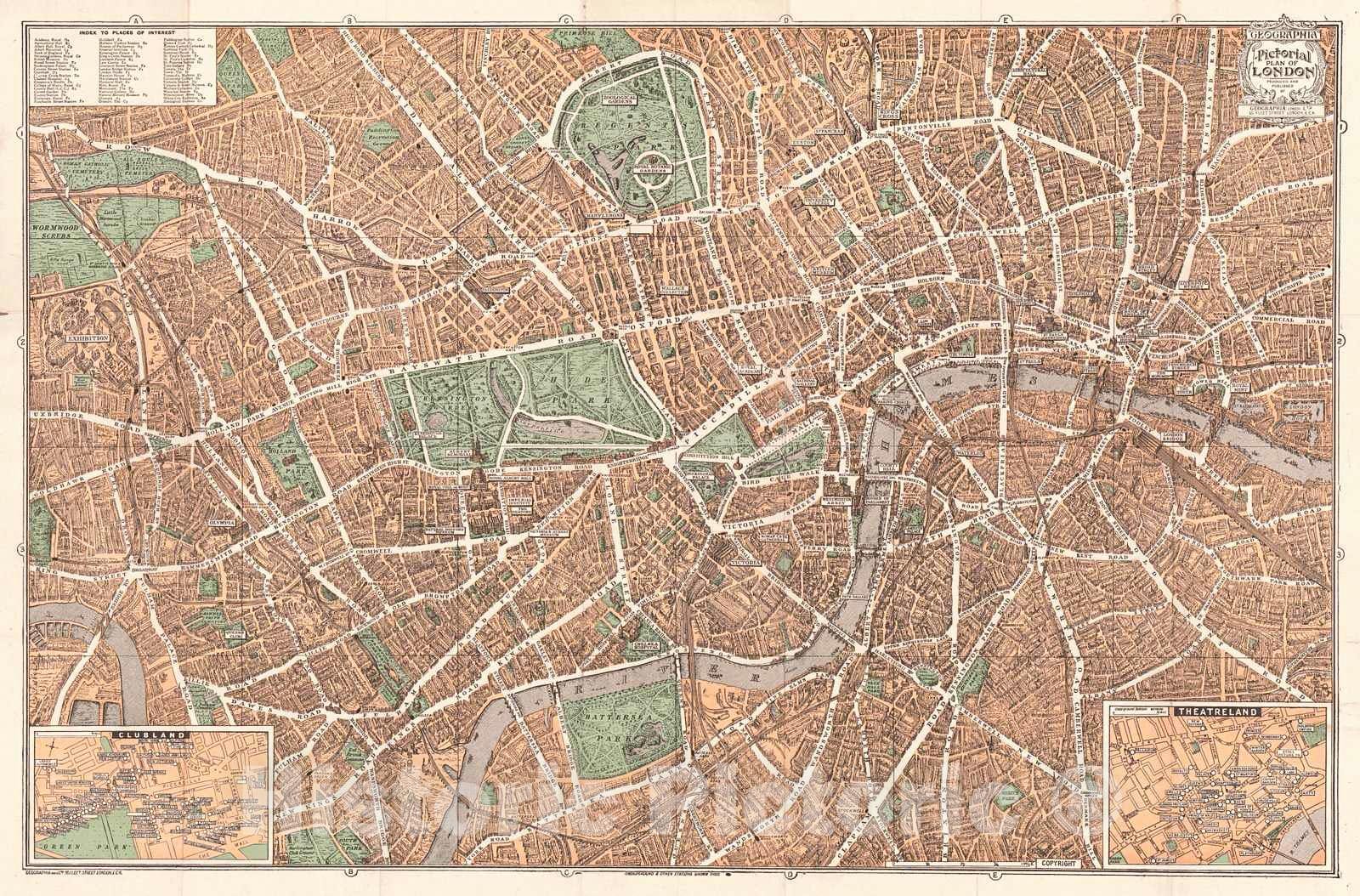 Historic Map : 1923 The Pictorial Plan of London : Vintage Wall Art