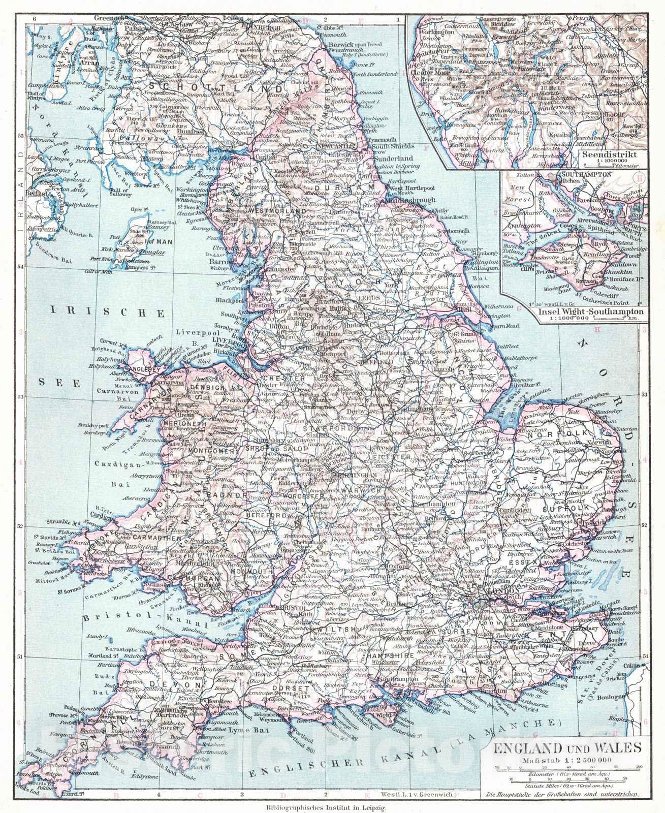 Historic Map : 1924 England und Wales : Vintage Wall Art