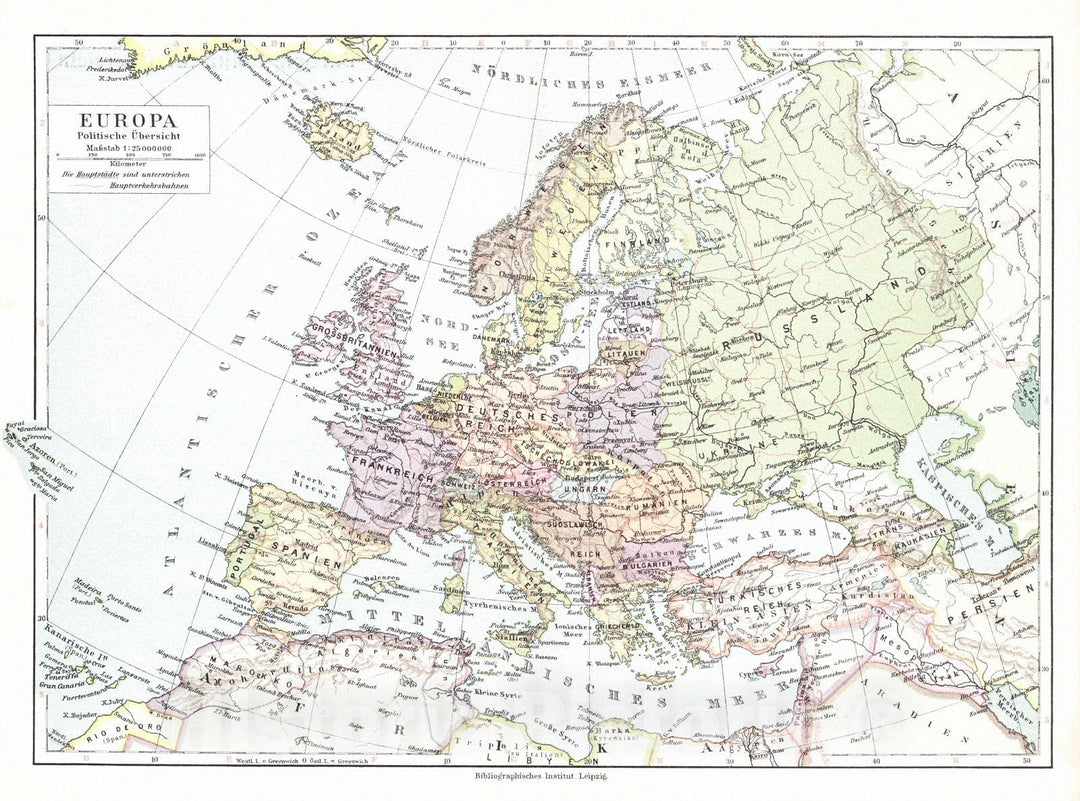 Historic Map : 1924 Europe, Politische &Uuml;bersicht : Vintage Wall Art