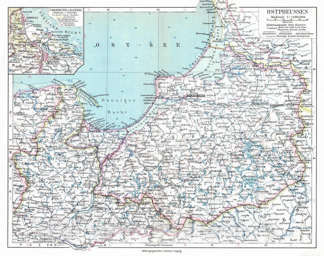 Historic Map : 1924 Ostpreussen : Vintage Wall Art