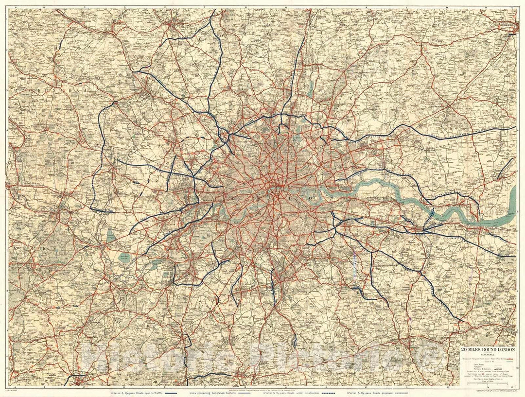 Historic Map : 1940 Map of 20 Miles Round London : Vintage Wall Art