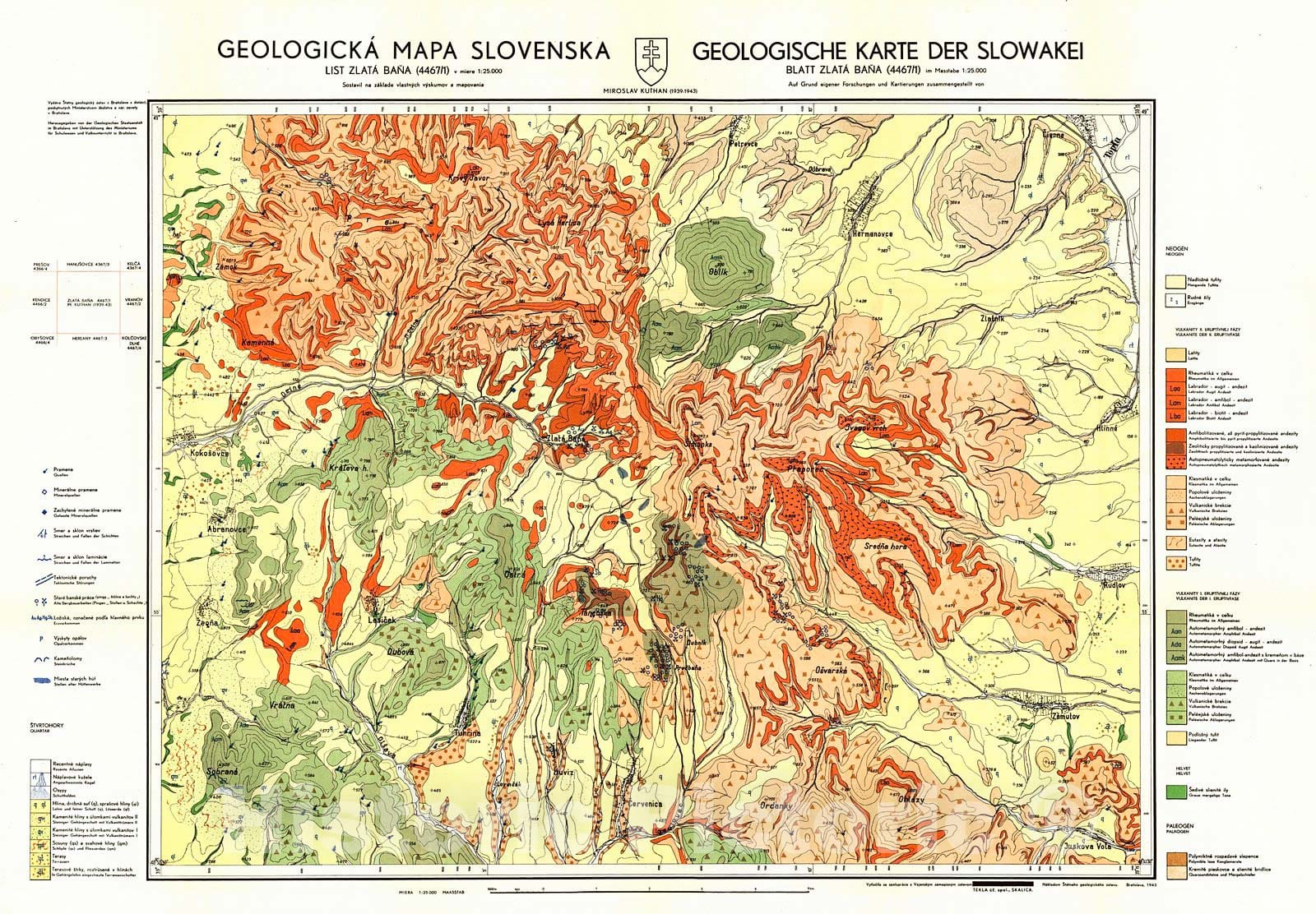 Historic Map : 1943 Geologick&aacute; Mapa Slovenska, List Zlat&aacute; Bana (Geological Map of Slovakia, Zlat&aacute; Bana Sheet)  : Vintage Wall Art