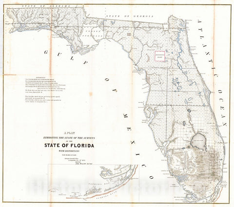 Historic Map : 1854 A Plat Exhibiting the State of the Surveys in the State of Florida : Vintage Wall Art