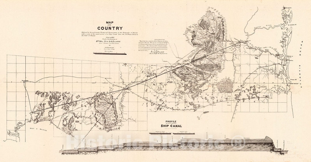 Historic Map : 1879 Map of the Country Embraced in the Preliminary Survey and Examination of the Peninsula of Florida : Vintage Wall Art