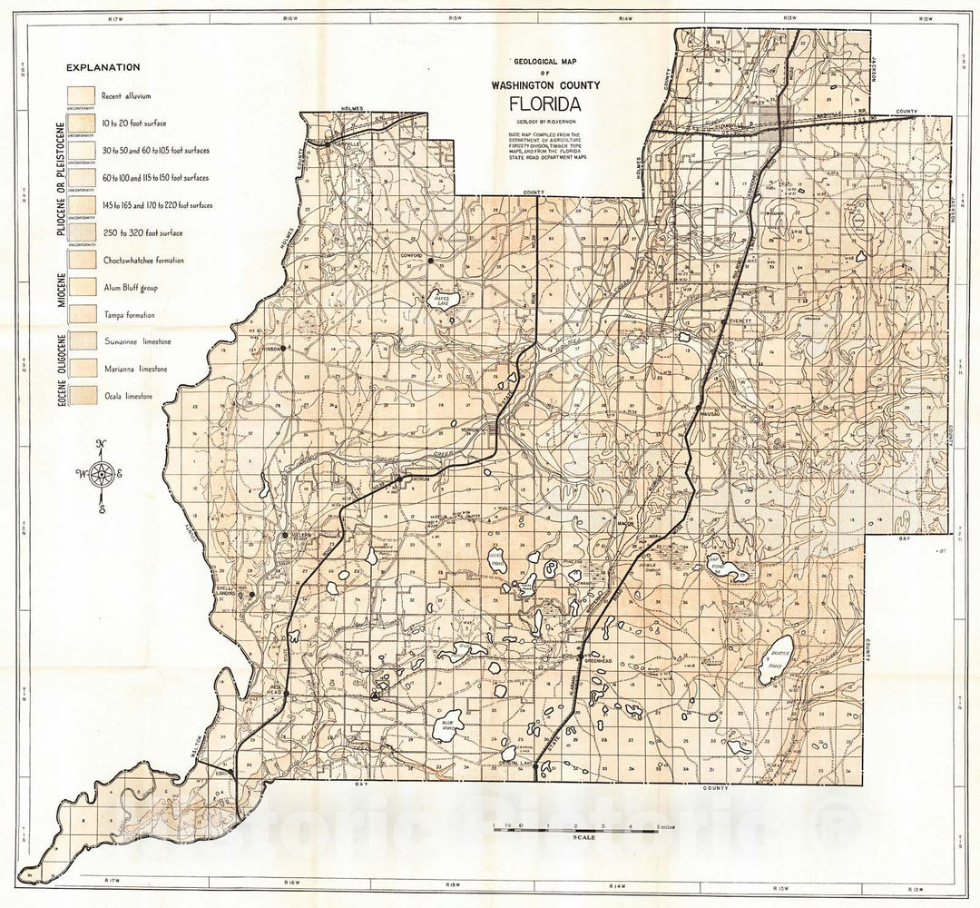 Historic Map : 1942 Geological Map of Washington County, Florida  : Vintage Wall Art