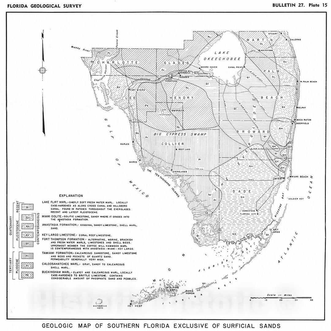 Historic Map : 1944 Geologic Map of Southern Florida Exclusive of Surficial Sands : Vintage Wall Art