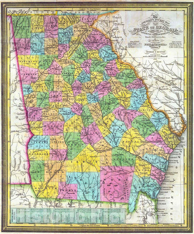 Historic Map : 1838 The Tourist Pocket Map of the State of Georgia : Vintage Wall Art