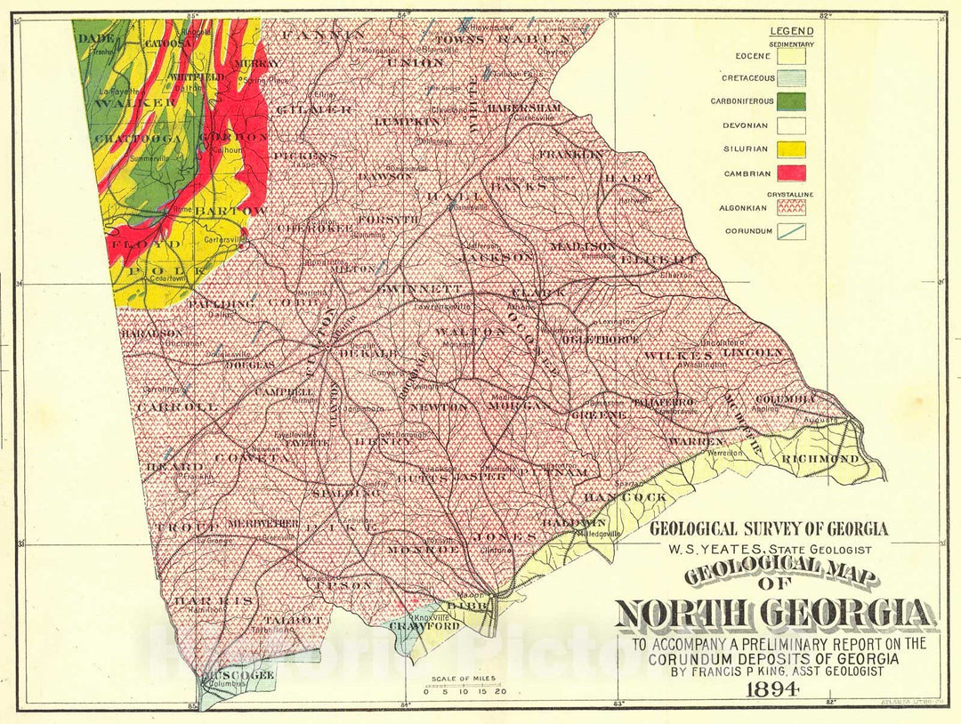 Historic Map : 1894 Geological Map of North Georgia : Vintage Wall Art