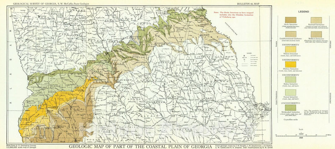 Historic Map : 1929 Geologic Map of Part of the Coastal Plain of Georgia : Vintage Wall Art