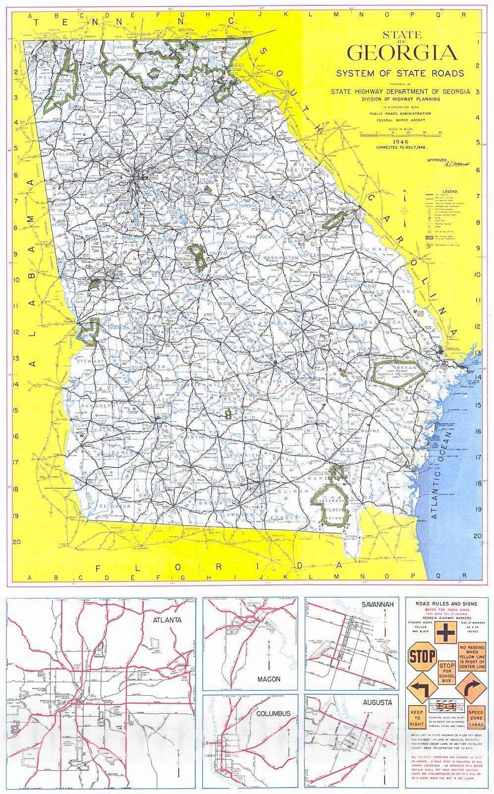 Historic Map : 1946 State of Georgia, System of State Roads  : Vintage Wall Art