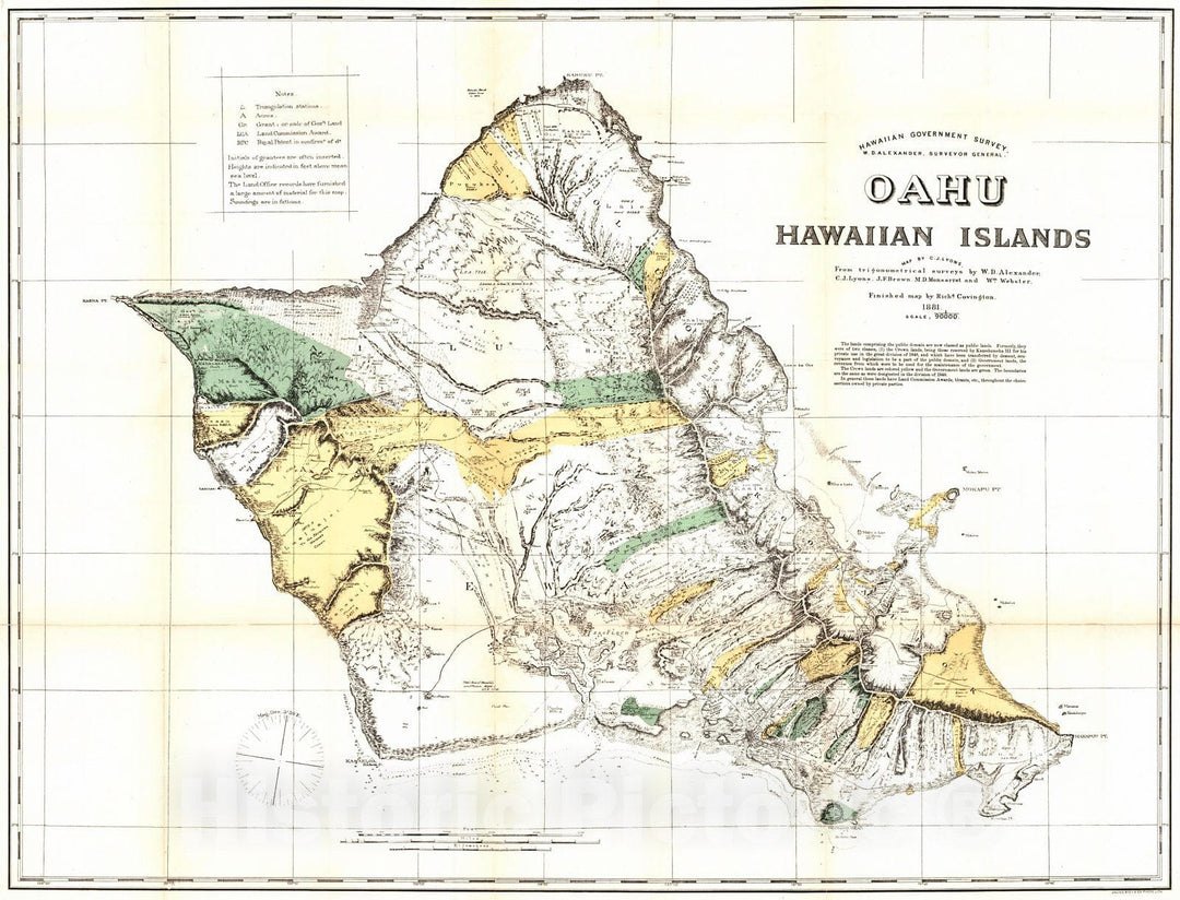 Historic Map : 1881 Oahu Hawaiian Islands : Vintage Wall Art