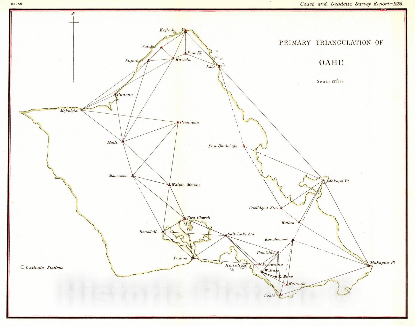 Historic Map : 1888 Primary Triangulation of Oahu : Vintage Wall Art