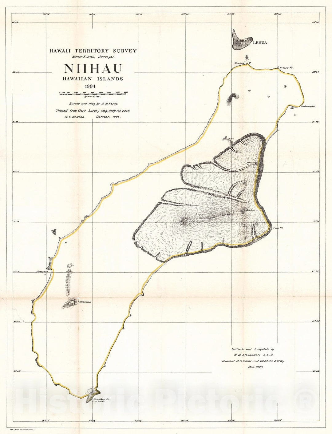 Historic Map : 1904 Niihau : Vintage Wall Art