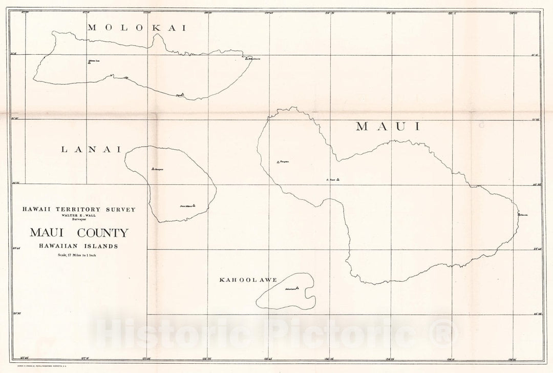 Historic Map : 1906 Hawaii Territory Survey - Maui County Hawaiian Islands : Vintage Wall Art