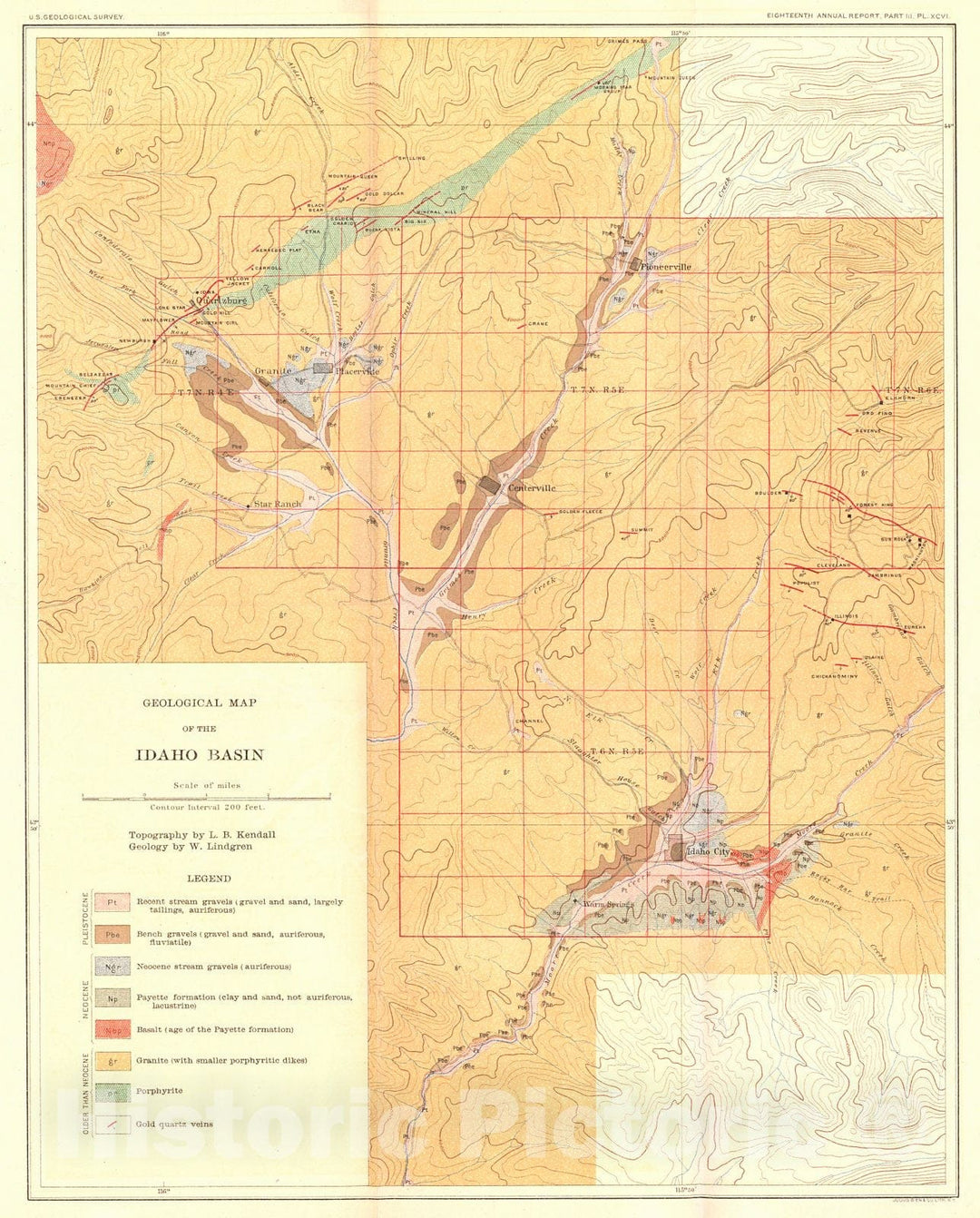 Historic Map : 1897 Geological Map of the Idaho Basin : Vintage Wall Art