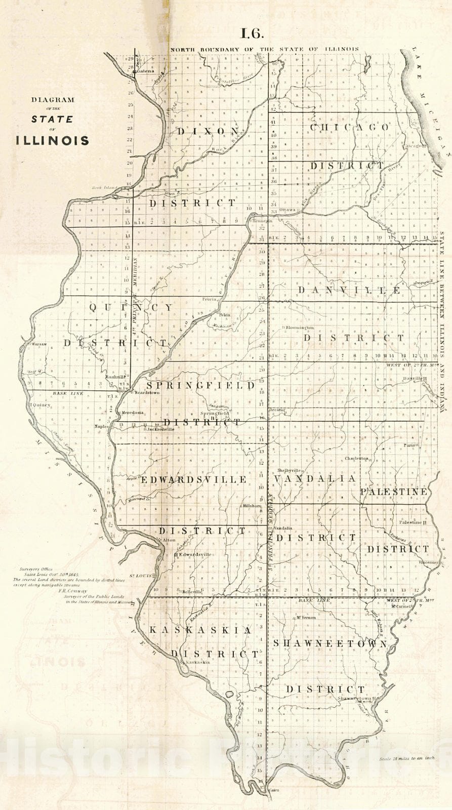 Historic Map : 1845 Diagram of the State of Illinois : Vintage Wall Art