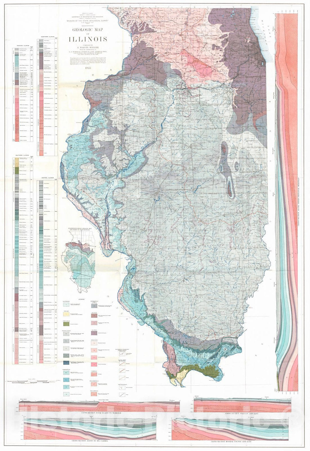 Historic Map : 1945 Geologic Map of Illinois : Vintage Wall Art