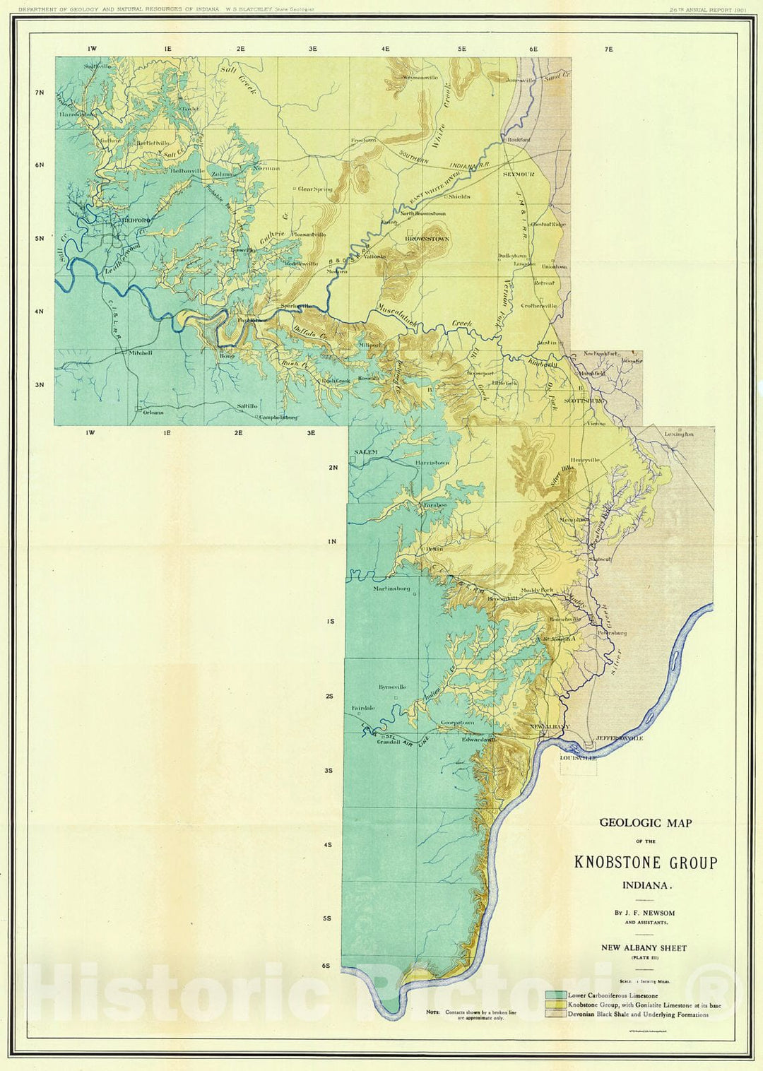 Historic Map : 1901 Geologic Map of the Knobstone Group, Indiana - New Albany Sheet (Plate III) : Vintage Wall Art