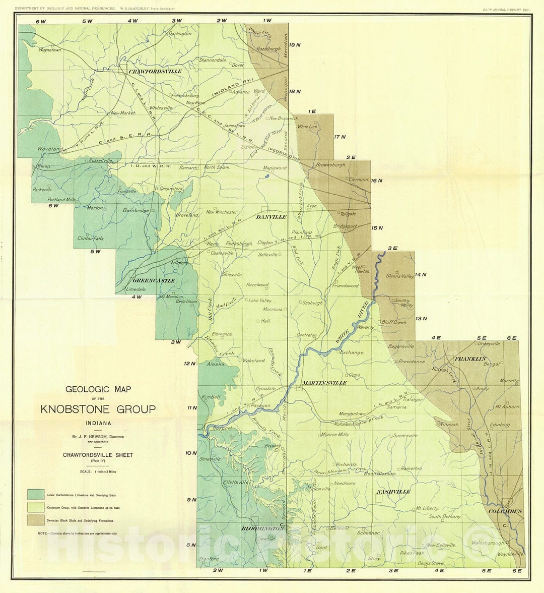 Historic Map : 1901 Geologic Map of the Knobstone Group, Indiana - Crawfordsville Sheet (Plate IV) : Vintage Wall Art