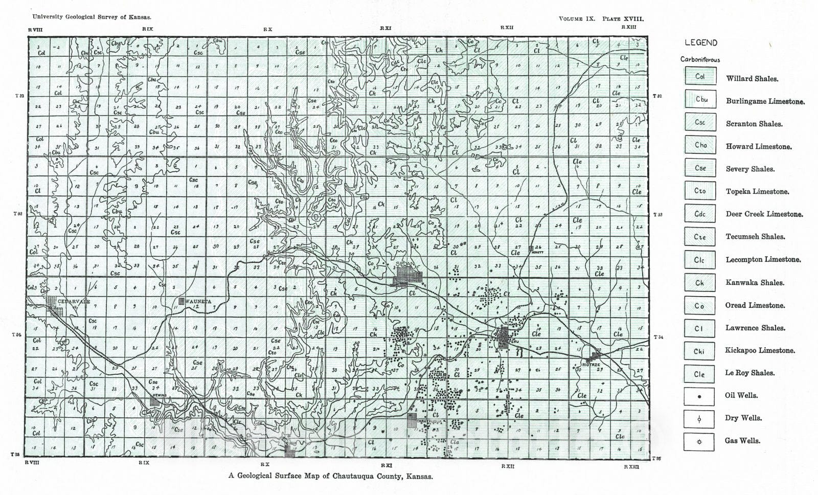 Historic Map : 1908 A Geological Surface Map of Chautauqua County, Kansas : Vintage Wall Art