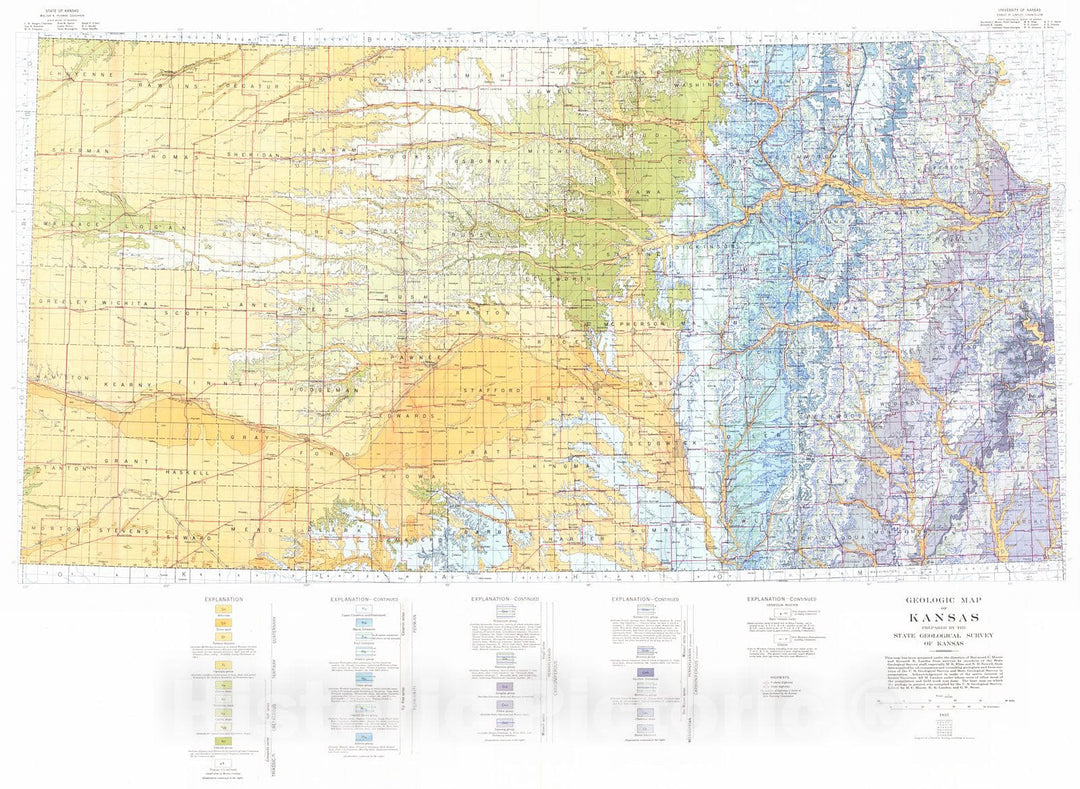 Historic Map : 1937 Geological Map of Kansas : Vintage Wall Art