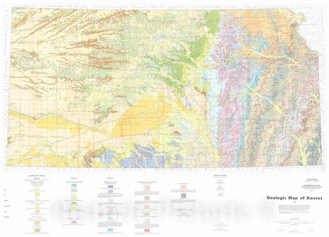 Historic Map : 1964 Geologic Map of Kansas : Vintage Wall Art