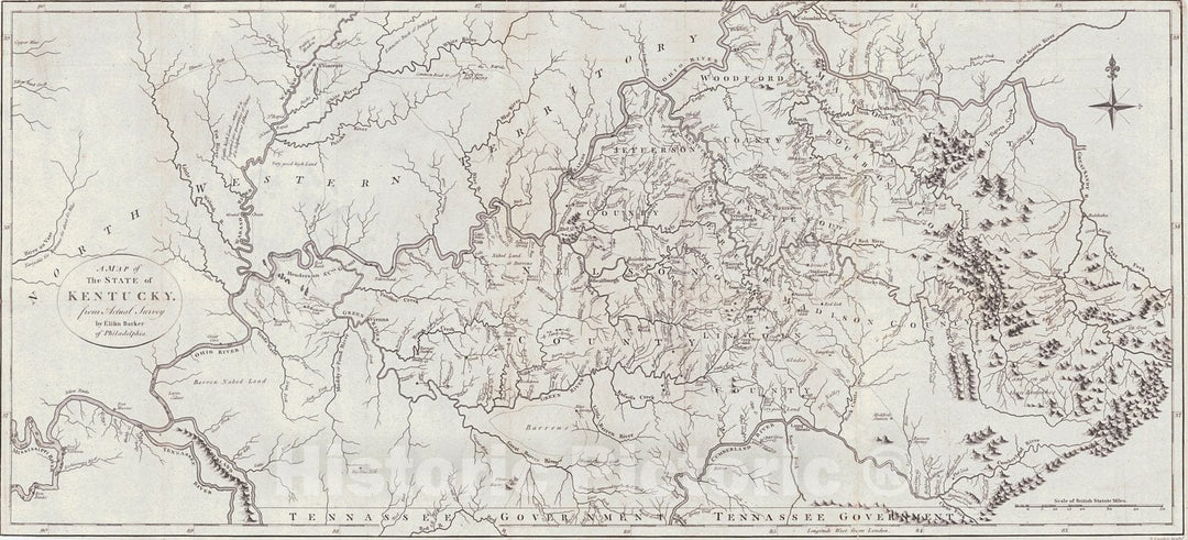 Historic Map : 1797 A Map of the State of Kentucky : Vintage Wall Art