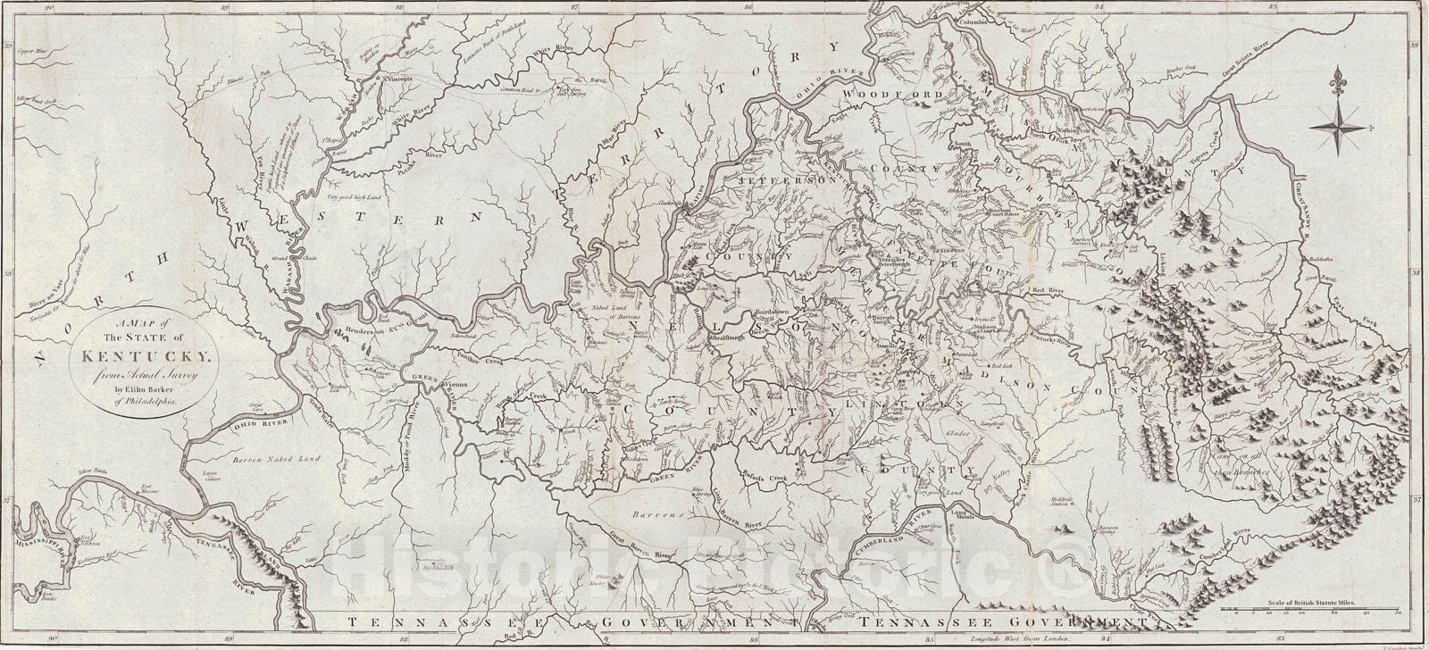 Historic Map : 1797 A Map of the State of Kentucky : Vintage Wall Art