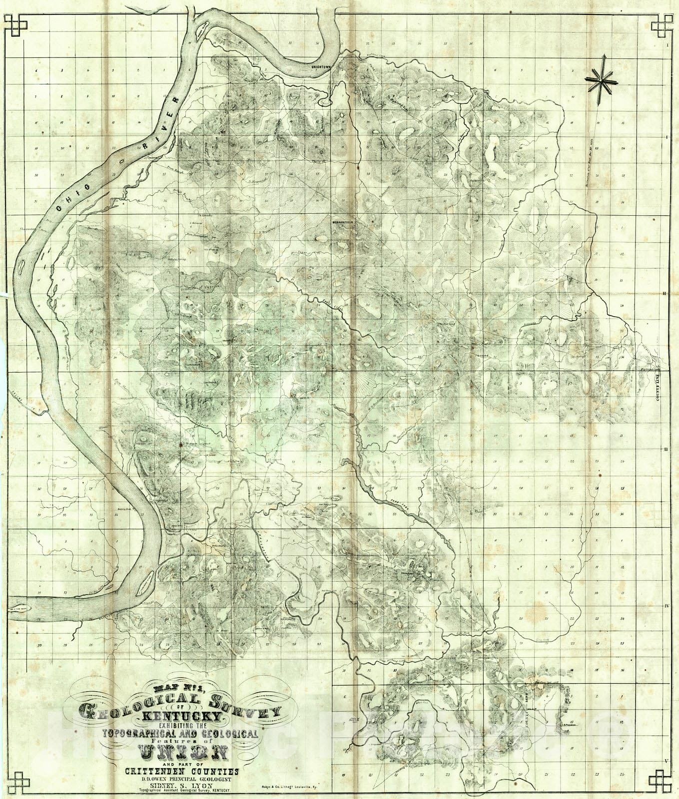 Historic Map : 1857 Map No.1 Exhibiting the Topographical and Geological Features of Union and Part of Crittenden County : Vintage Wall Art