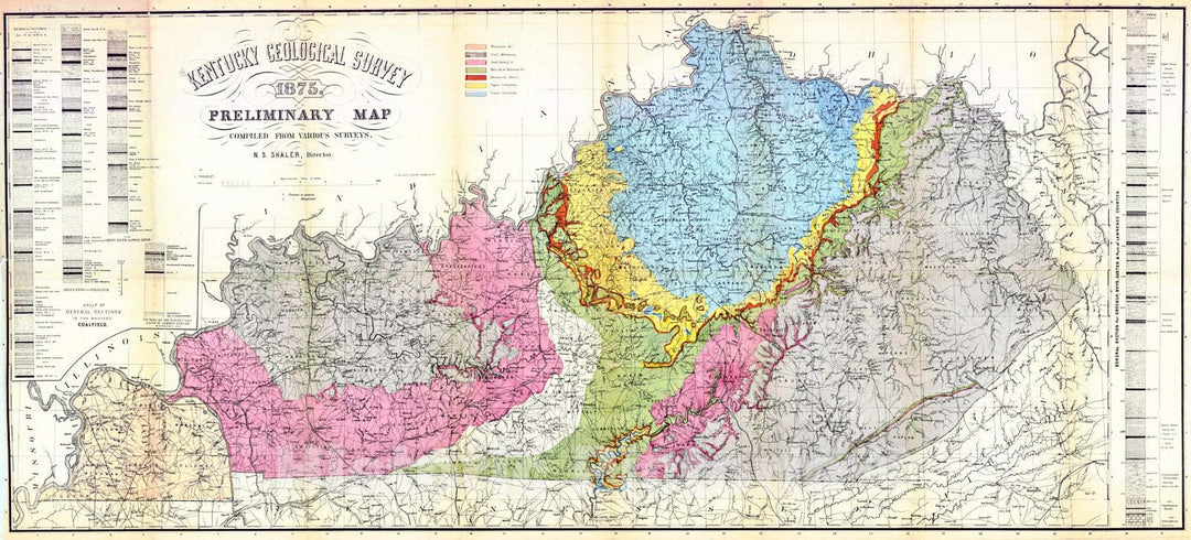 Historic Map : 1875 Kentucky Geological Survey Preliminary Map : Vintage Wall Art