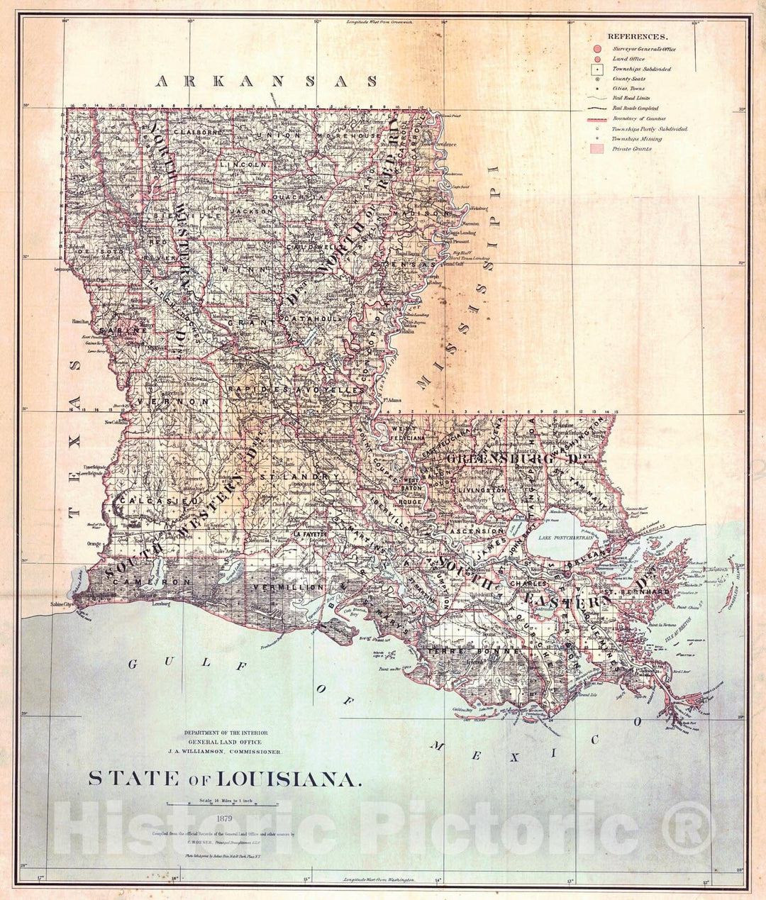 Historic Map : 1879 State of Louisiana : Vintage Wall Art