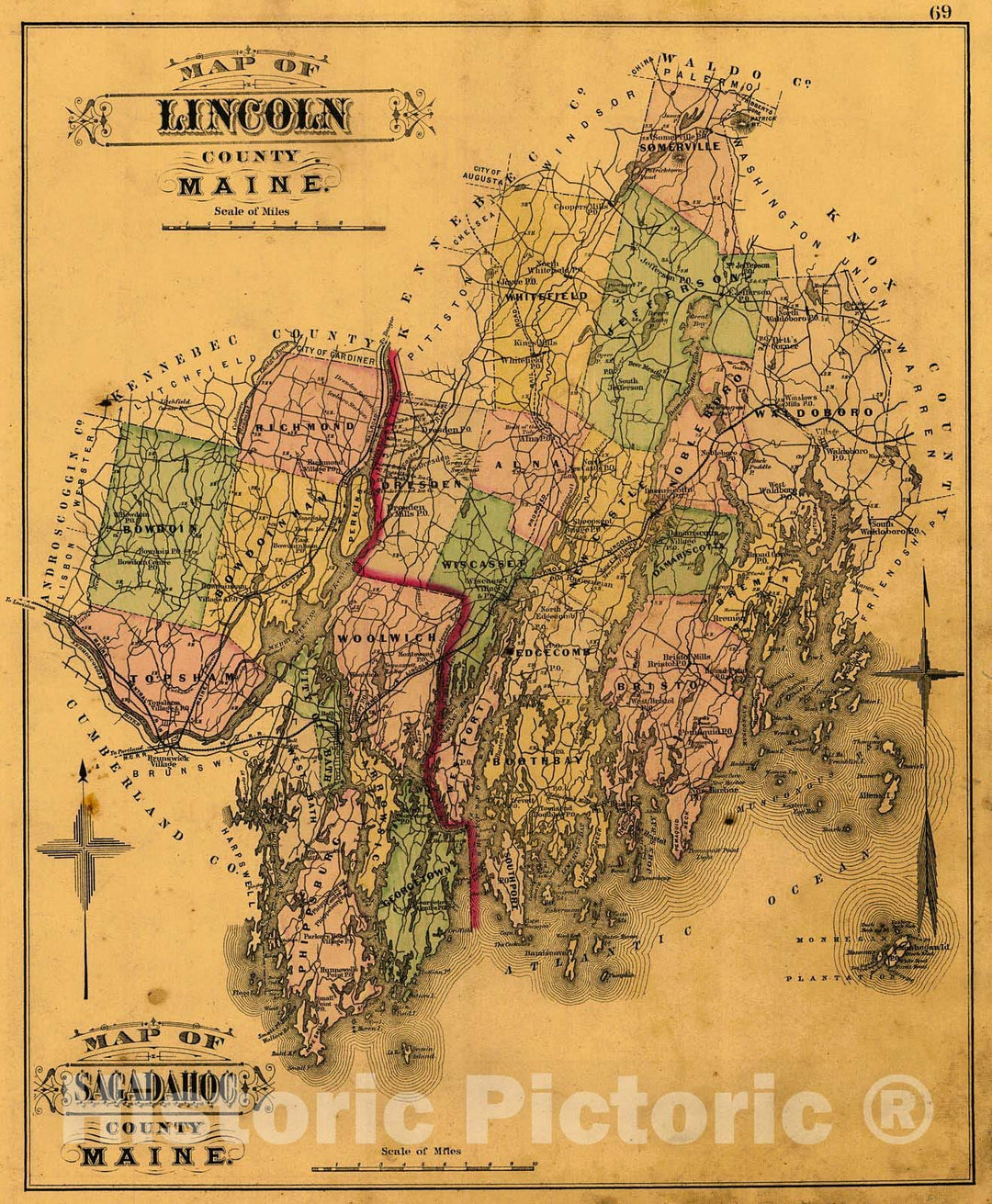 Historic Map : 1888 Colby's Atlas of the State of Maine, 4th ed. : Vintage Wall Art