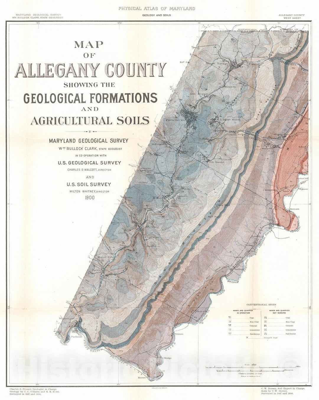 Historic Map : 1900 Map of Allegany County Showing the Geological Formations and Agriculture Soils : Vintage Wall Art